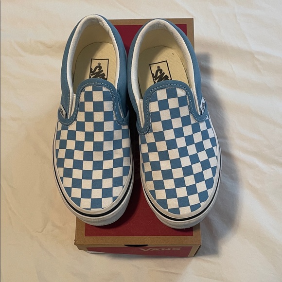 Vans Kids Blue and White Checkered Slip-On Sneakers - Picture 1 of 6
